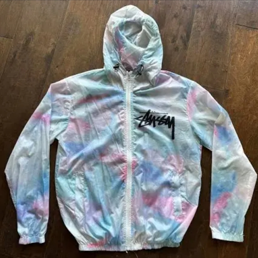 Stussy White and Pink Windbreaker Jacket